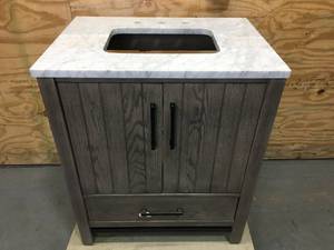 Allen  Roth Brawley Rustic Taupe Oak Vanity with Carrara Marble Top