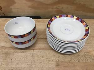 Two Small Bowls and Nine Saucers