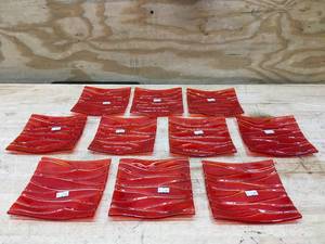 Lot of 10 - Small Red Glass Plates
