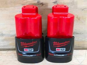 Lot of 2 - Milwaukee M12 Red Lithium 2Ah Batteries Model # 48-11-2420