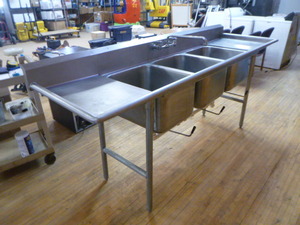 lot 2 image: Stainless Steel 3-Compartment Sink with Faucet