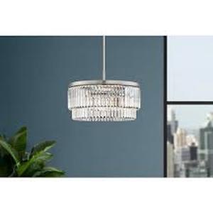 Home Decorators Collection Winthrop 3-Light Modern Brushed Nickel Chandelier Light Fixture with Hanging Crystal Shade Customer Returns See Pictures