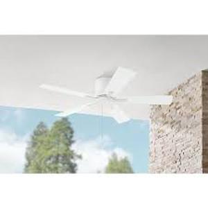 lot 20 image: Hampton Bay Grantway 48 in. IndoorCovered Outdoor Matte White Low Profile Ceiling Fan Without Light with Pull Chain Included   Customer Returns See Pictures
