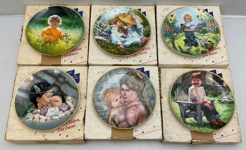 lot 183 image: Misc. Collectible Knowles Children Adorned Plates Set Of (6) All In Original Boxes