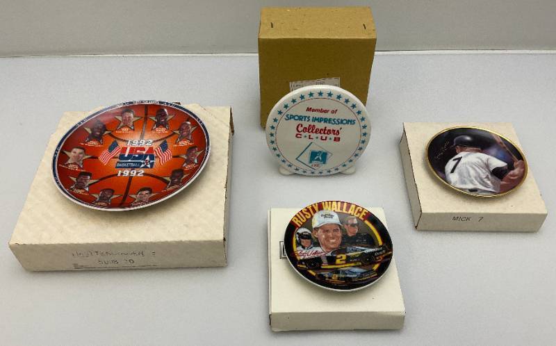 lot 185 image: Misc. Sports Impressions Collectibles Including 1992 Team USA Basketball Collector Plate & More (NIB)
