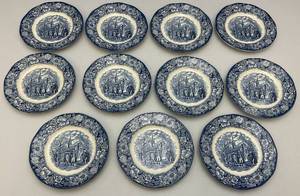 lot 115 image: 11 Vintage LIBERTY BLUE Staffordshire England Ironstone 6 34 Plates Washington Leaving Christ Church