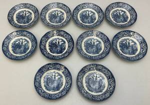 lot 117 image: 10 Vintage LIBERTY BLUE Staffordshire England Ironstone 5 58 Plates Old North Church