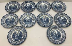 lot 120 image: 10 Vintage LIBERTY BLUE Staffordshire England Ironstone 10 Plates Independence Hall