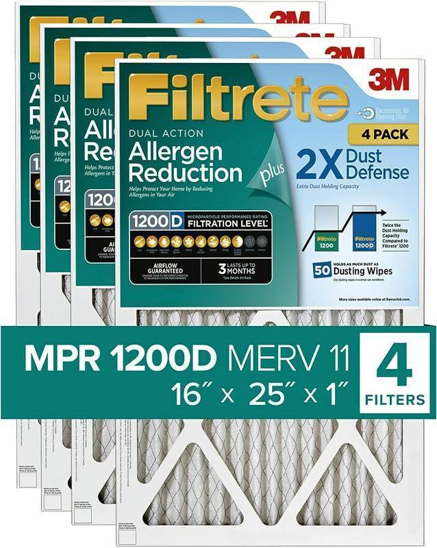 lot 415 image: Filtrete 16x25x1 Air Filter MPR 1200D MERV 11, Allergen Reduction Plus Dust, 4-Pack Filters (exact dimensions 15.69x19.69x0.81)