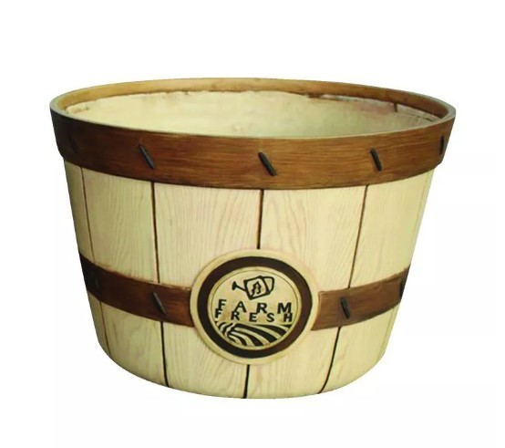 lot 203 image: NEW 2 Pack of Southern Patio 10.39 in. H X 16 in. W Resin Bushel Planters Brown
