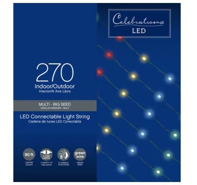 lot 270 image: NEW Celebrations LED Micro Multicolored 270 ct String Christmas Lights 90 ft.