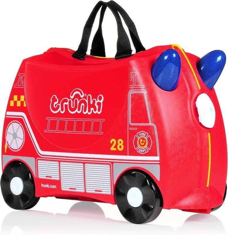 lot 274 image: Trunki Ride-On Kids Suitcase  Tow-Along Toddler Luggage  Carry-On Cute Bag with Wheels Frank Fire Truck Red