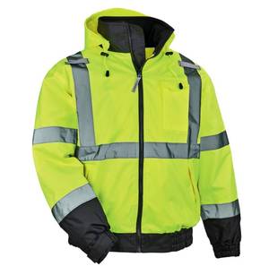lot 210 image: NEW Ergodyne GloWear 8379 2-in-1 Hi-Vis Winter Bomber Jacket - Type R, Class 3 LIME XL