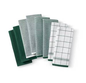 lot 223 image: NEW Members Mark Leno Waffle 8-Piece Kitchen Towel Set - Green  White