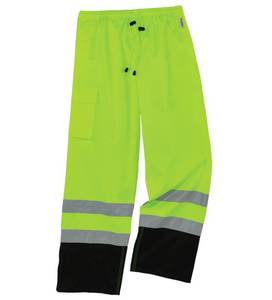 lot 828 image: NEW Ergodyne GloWear 8915BK Hi-Vis Rain Pants - Class E, Black Bottom - LIME 2XL