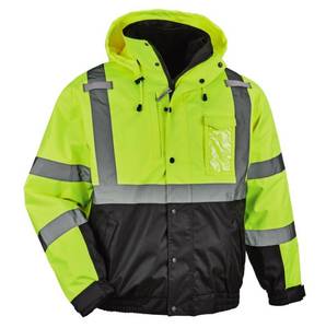 lot 829 image: Ergodyne GloWear 8381 4-in-1 Hi-Vis Winter Bomber Jacket - Type R, Class 3 LIME XL
