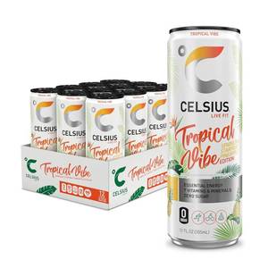 lot 326 image: CELSIUS Sparkling Tropical Vibe, Functional Essential Energy Drink 12 Fl Oz (Pack of 12)