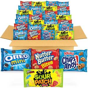 lot 344 image: NEW 32 Variety Pack of Cookies and Candy Treats - Oreo, Sour Patch Kids, Chips Ahoy, Nutter Butter