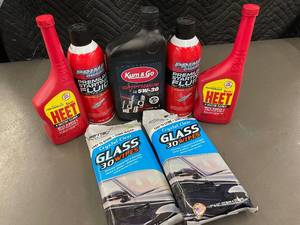 Automotive Maintenance Bundle with Oil, Starting Fluid, Injector Cleaner, and Glass Wipes