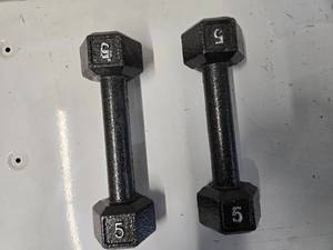 lot 21 image: Lot of a Pair 5LB Metal Dumbbells ( Used, Good Condition)