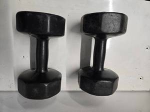 lot 47 image: Lot of a pair of 10LB Plastic Hex Dumbbells ( Used)