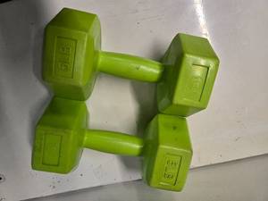 lot 48 image: Lot of a Pair of 5LB Plastic Hex Dumbbells (Used)