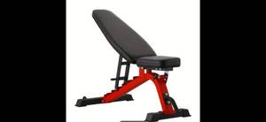 lot 54 image: Heavy-Duty Red and Black Adjustable Commerical Bench ( New and in the box)