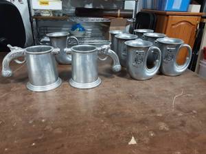9-Assorted Pewter Beer Mugs