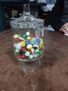 Glass Jar With Marbles & Shooters