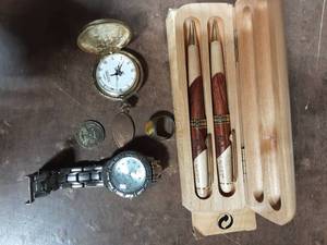 Mens Watch, Pocket Watch, Wood Pen Set