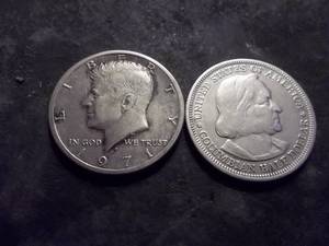 1971 Kennedy Half Dollar & 1893 Columbian Silver Half Dollar-2nd Commemorative Struck In USA