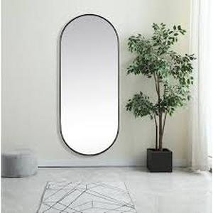 Timeless Home 30 in. W x 72 in. H x Modern Metal Framed Oval Black Mirror  Customer Returns See Pictures
