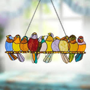 River of Goods Multi Stained Gl ass Birds on a Wire Window Panel Customer Returns See Pictures