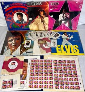 lot 11 image: Elvis Presley Bundle - 5 Vinyl Records, Legends of American Music Stamp Collection and Playing Cards
