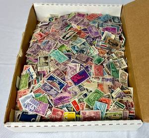 lot 57 image: Box Full of Loose United States Stamps dating back to Early 1900s