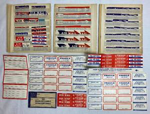lot 99 image: Vintage Mailing Labels - Airmail, Special Delivery, Handle with Care, Insurance and More