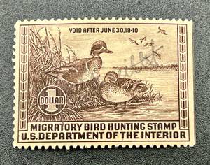 lot 3 image: 1939 $1 U.S. Federal Migratory Bird Hunting Stamp