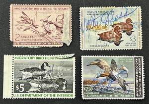 lot 150 image: U.S. Federal Migratory Bird Hunting Stamp -$2 1953, $3 1960, $5 1976, $7.50 1982