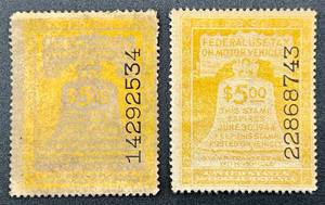 lot 7 image: Federal Use Tax on Motor Vehicle Stamps - 1943 - 2 Stamps
