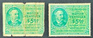 lot 9 image: Federal Use Tax of Motor Vehicle Stamps - 1945 - 2 Stamps