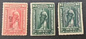 lot 183 image: US Internal Revenue $1 Documentary Stamps - 1989 and 1900 Green and Red