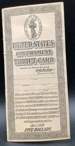 lot 196 image: United States Government World War I Thrift Card and Stamps