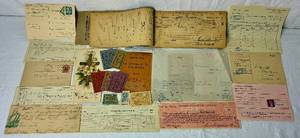lot 311 image: Vintage Receipts and Documents including Bus Transportation, Property Taxes, United States Railroad, and More