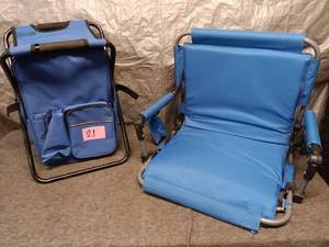lot 21 image: Set of 2 Blue Folding Chairs with Backpack Straps