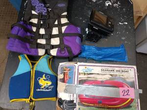 lot 22 image: outdoors lot Seahawk 200 Boat, Humminbird Sonar, and Youth Life Vests