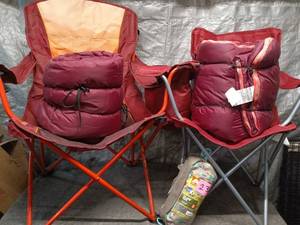 lot 23 image: Set of 2 Foldable Camping Chairs with 2 sleeping bags