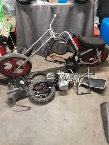 lot 52 image: DIY Chopper Mini Bike Project with Frame and Engine Parts