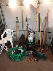 lot 76 image: Assorted Lawn and Garden Tools with Chairs and Table Set