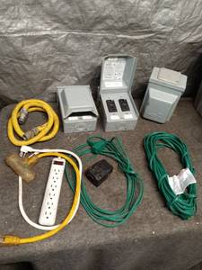 lot 105 image: Assortment of Electrical Components and Extension Cords