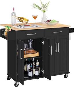 lot 6 image: Yaheetech Rolling Kitchen Island with Drop Leaf (Black)